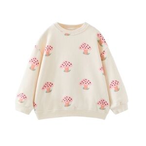 Zara toddler girl mushroom sweatshirt cream in size 2-3Y